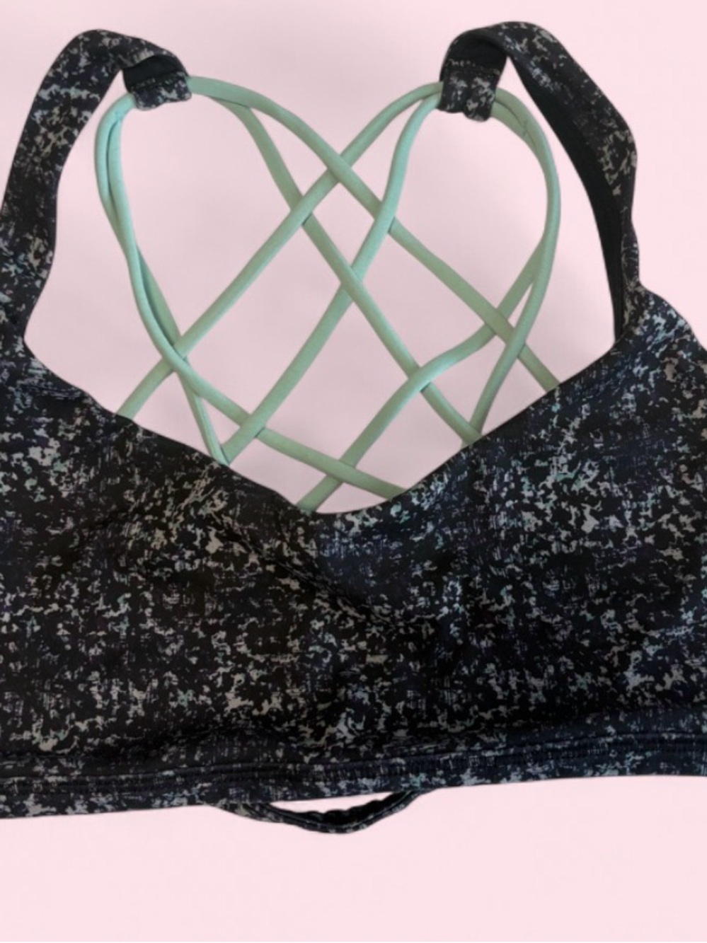 lululemon athletica Black Speckle Sports Bra with Mint Strappy Back